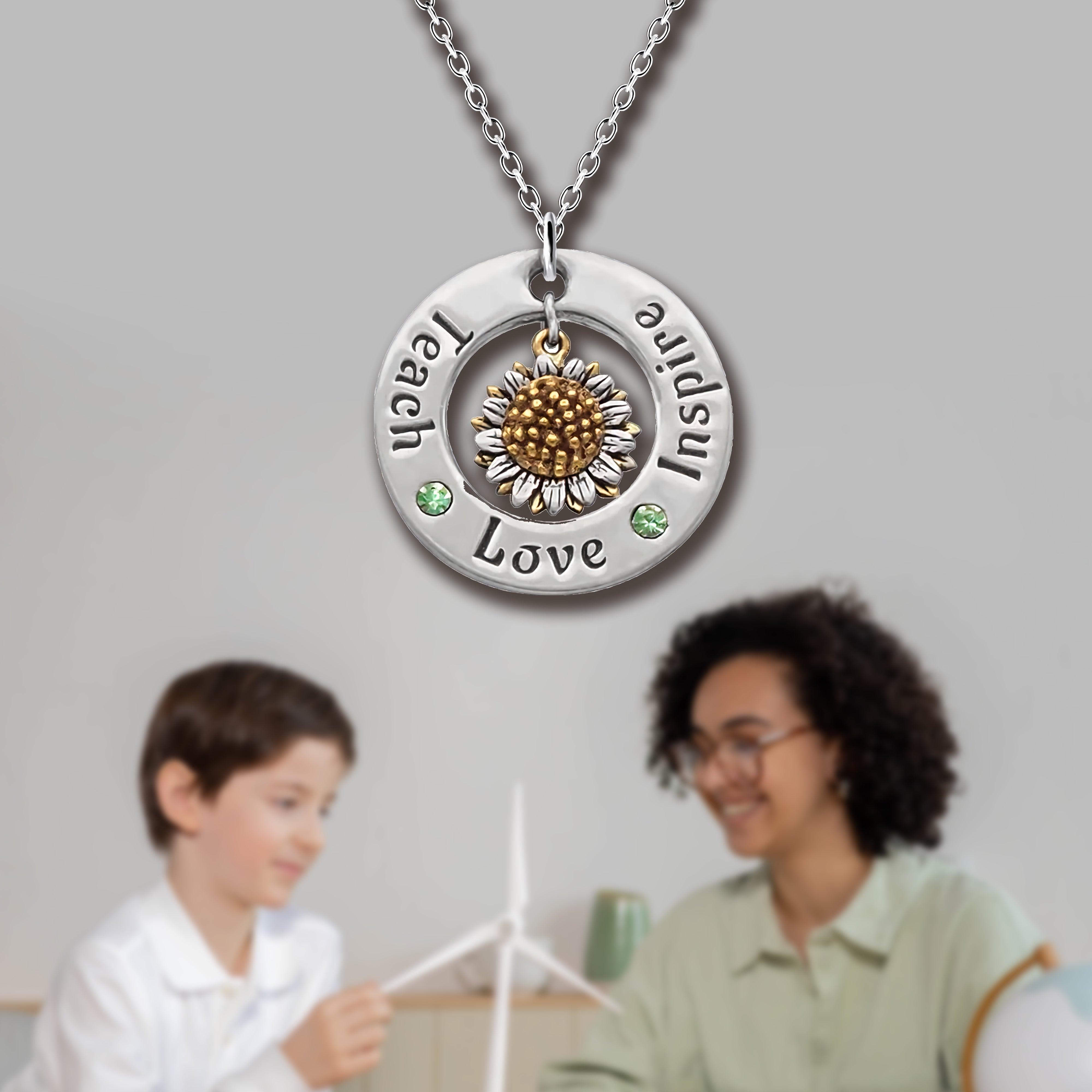 Joyfulle Himari Teach Love Inspire Bar Pendant Necklace, Handmade Teacher Appreciation Gifts for Women with Inspirational Greeting Card