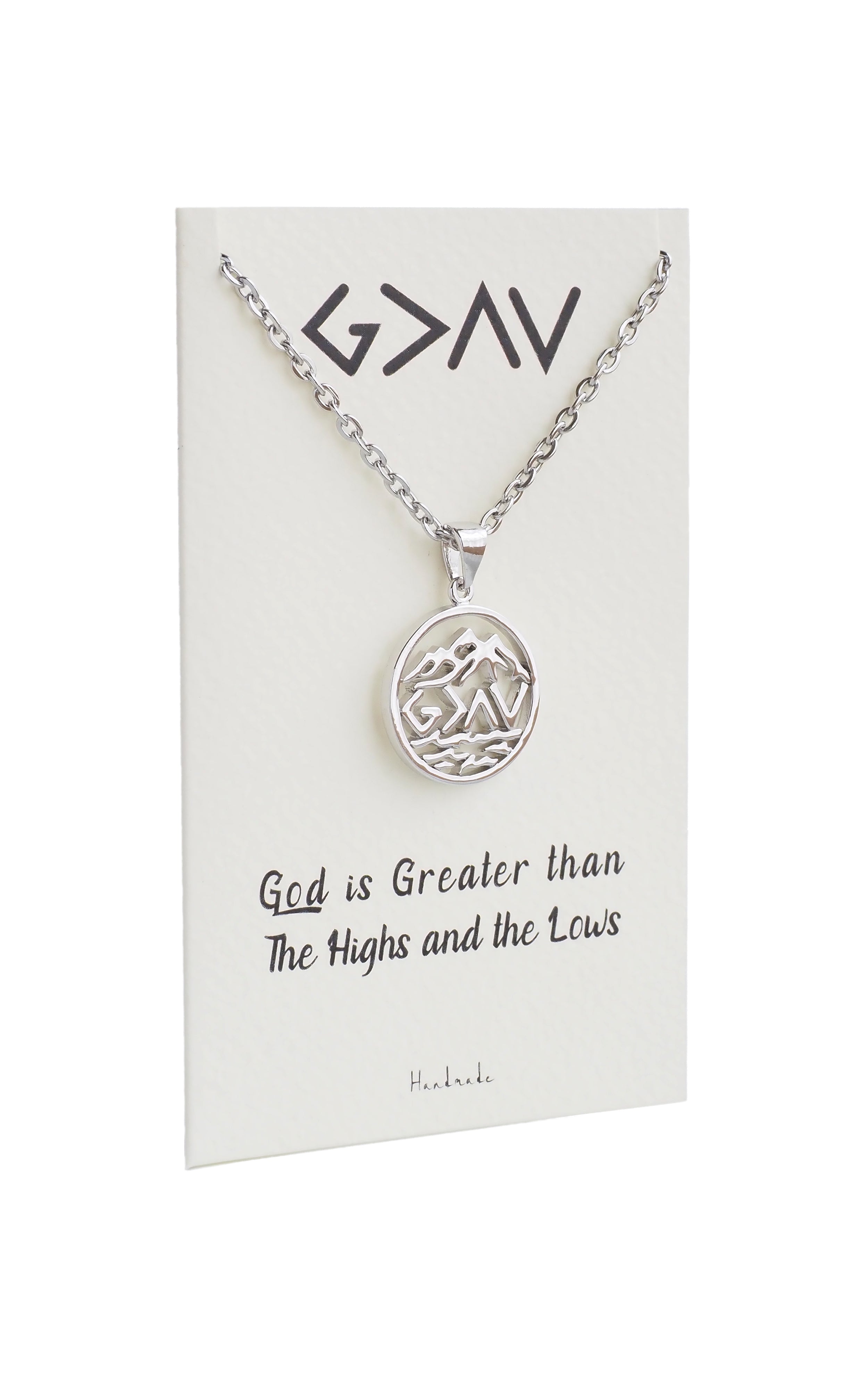 Joyfulle Ria God is Greater than High and Lows Mountain Pendant Necklace, Handmade Gifts for Women with Inspirational Greeting Card