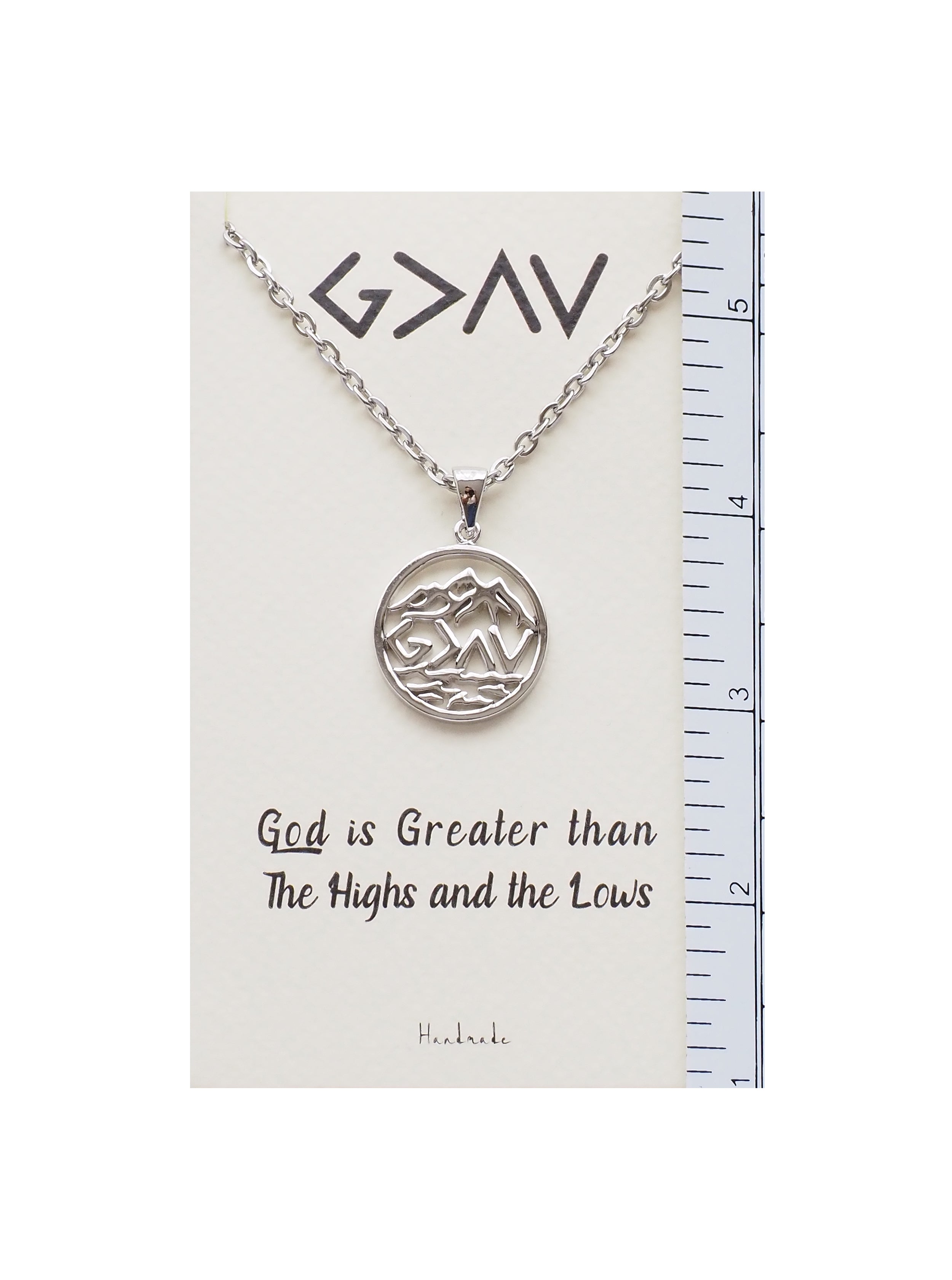 Joyfulle Ria God is Greater than High and Lows Mountain Pendant Necklace, Handmade Gifts for Women with Inspirational Greeting Card