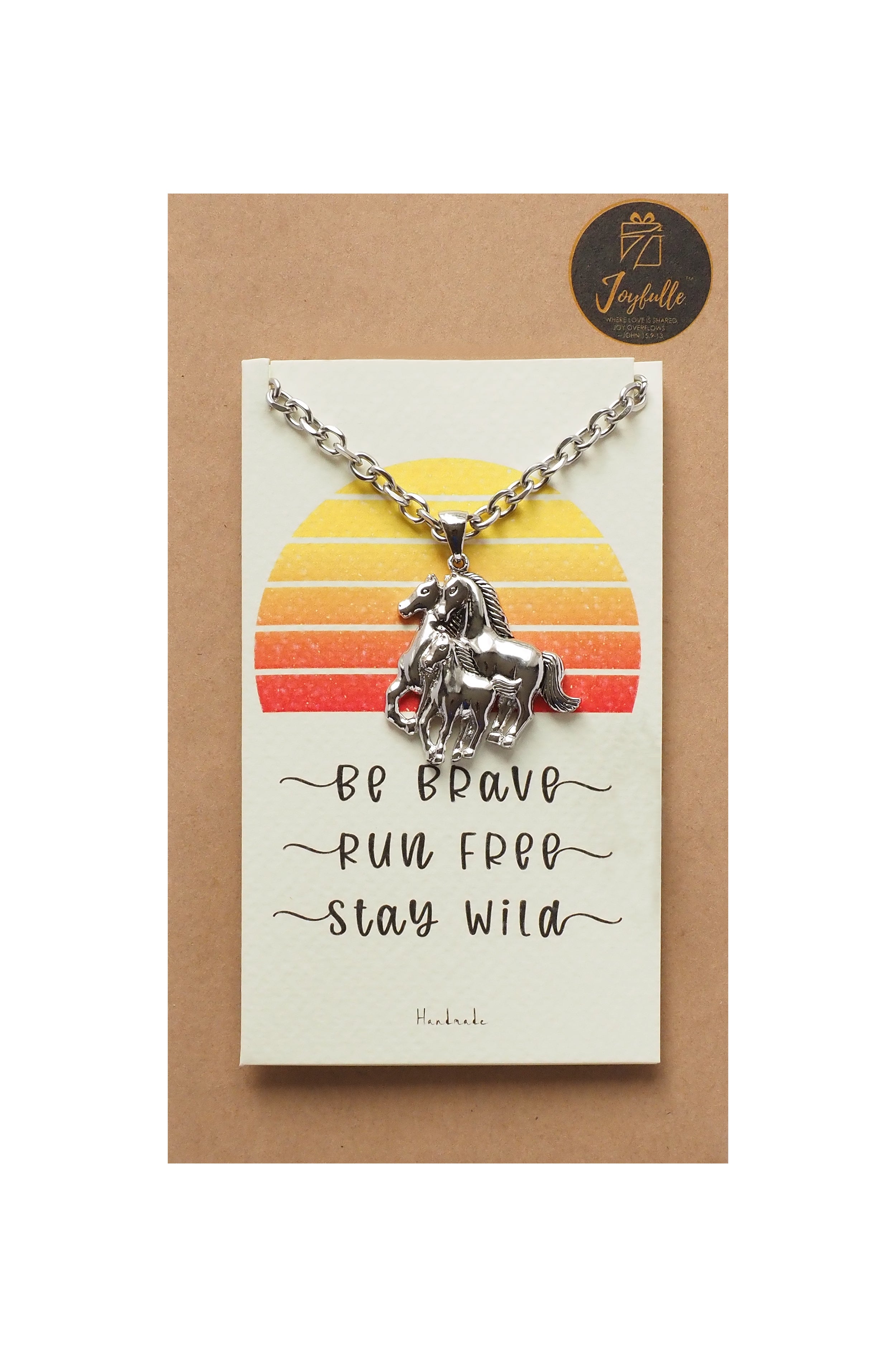 Joyfulle Batsheva 3 Horses Pendant Necklace, Gifts for Women with Inspirational Greeting Card