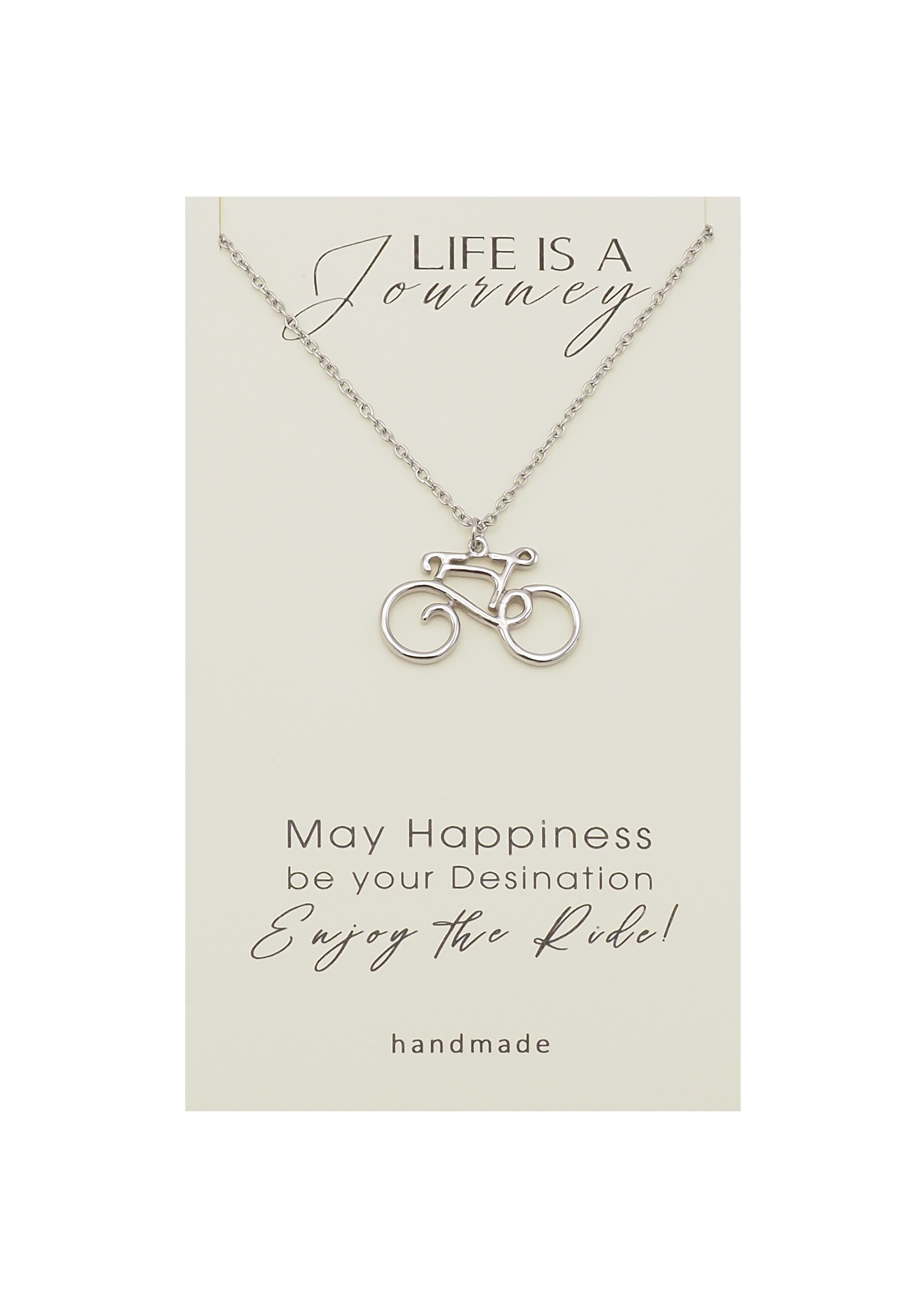 Joyfulle Sadella Bicycle Pendant Necklace, Handmade Gifts with Inspirational Quotes on Greeting Card