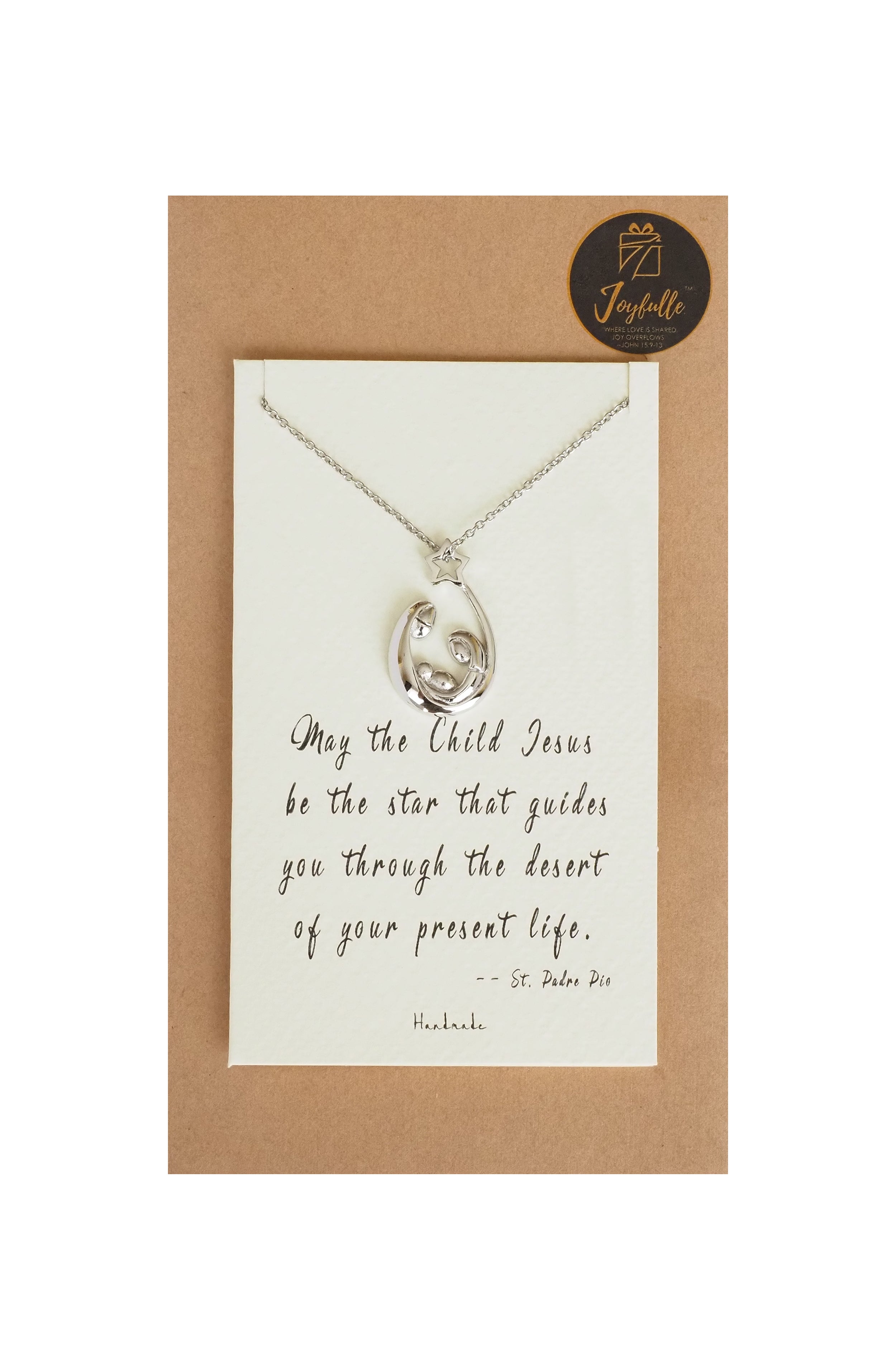 Joyfulle Fiona Baby Jesus Family Pendant Necklace, Inspirational Gifts for Women with Motivational Greeting Card