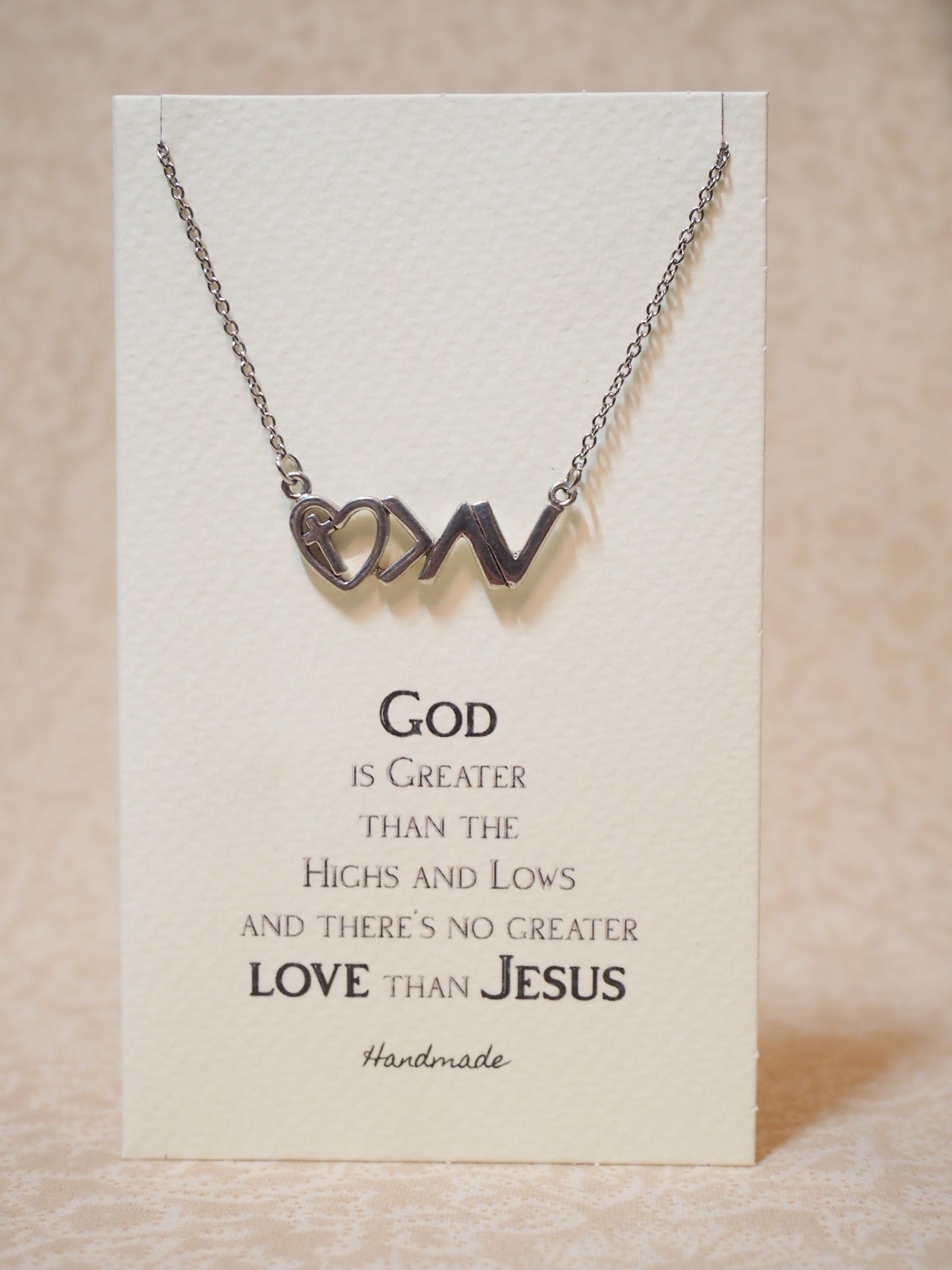 Joyfulle Magdalene Heart with God is Greater High Low Symbols Pendant Necklace, Gifts for Women with Inspirational Greeting Card