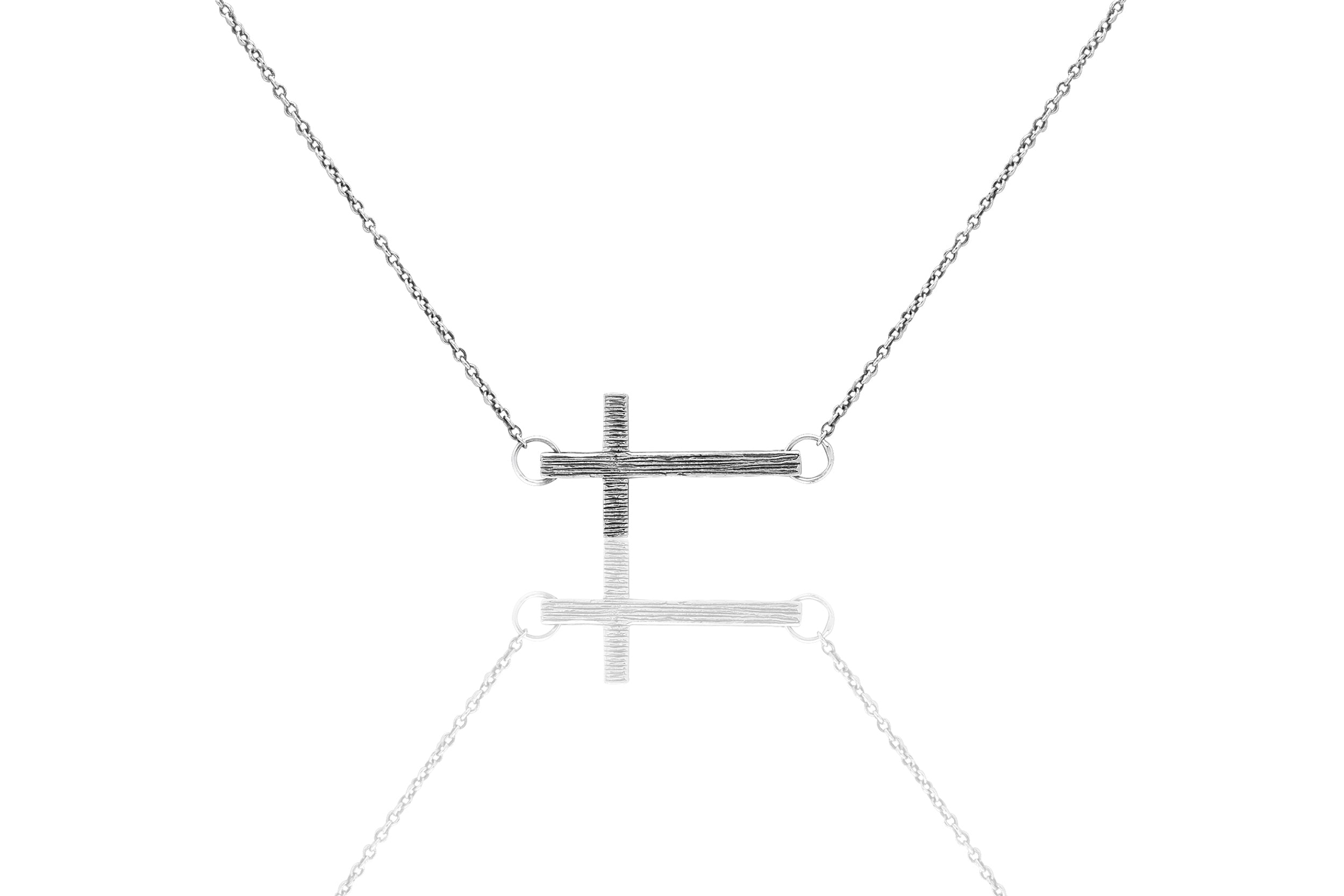 Joyfulle Carmel Sideways Horizontal Sideways Cross Necklace Stainless Steel Chain with Jewelry Cleaning Cloth